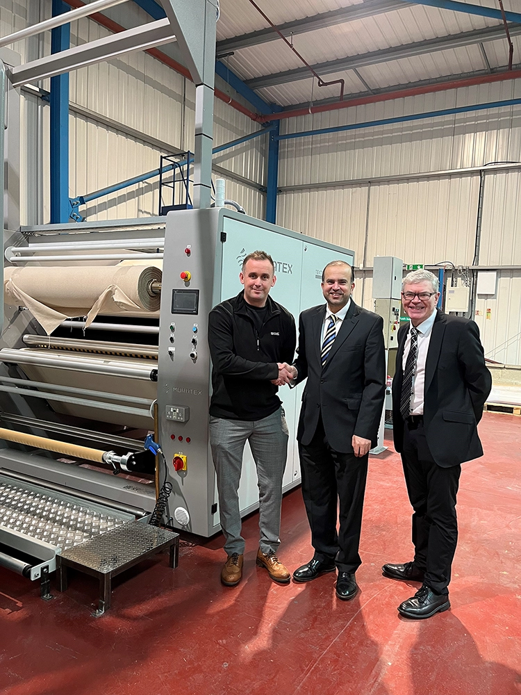Nelson business receives grant from Nelson Town Deal. Councillor Asjad Mahmood, Leader of Pendle Borough Council with Gareth Darby, Operations Manager at Clarkson Coatings Ltd